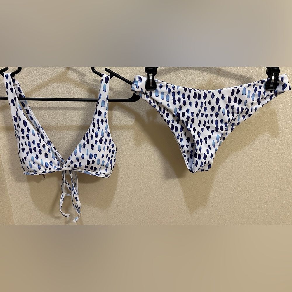 Shein Blue White Speckled Watercolor Beach Matching Bikini Set Womens Size Small